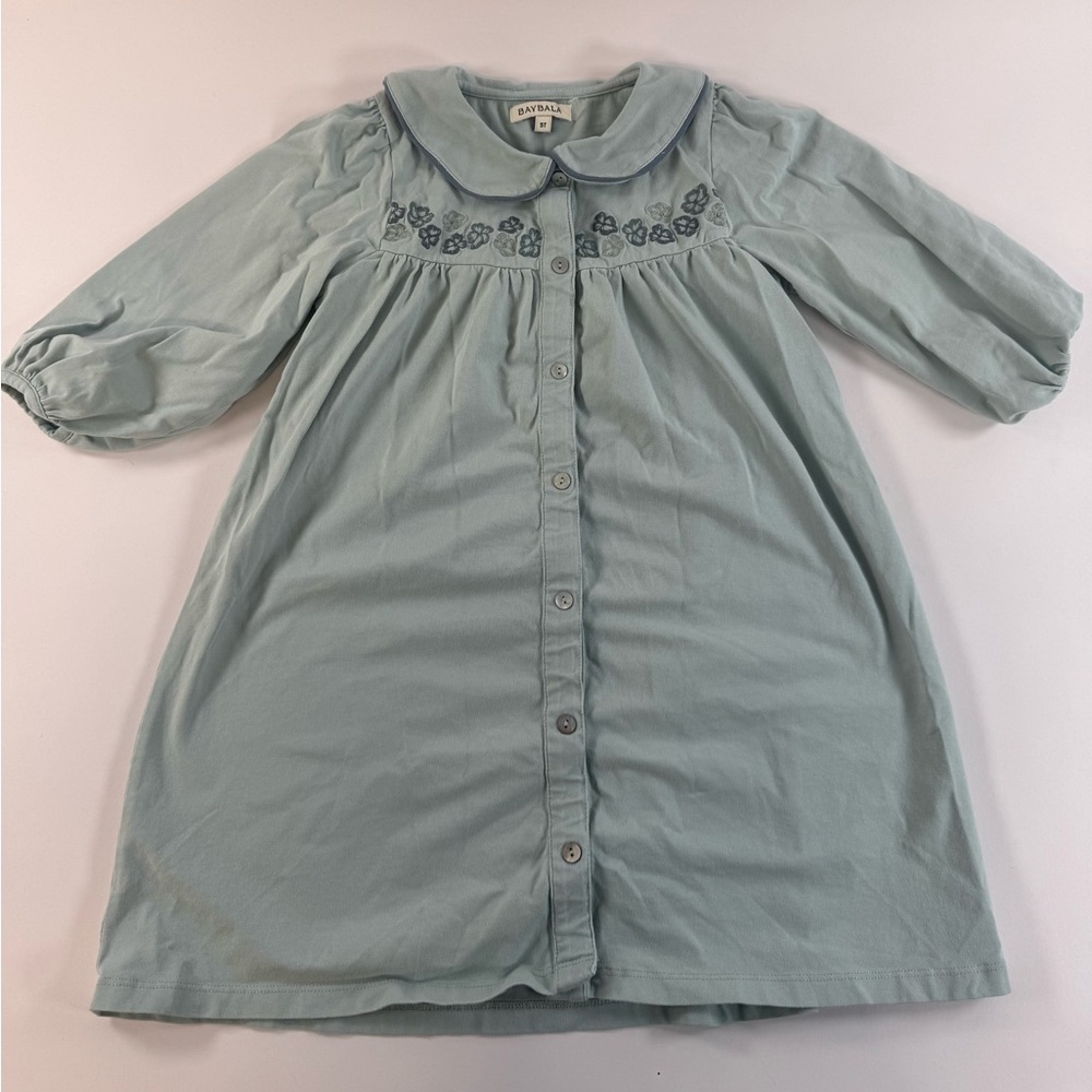 Baybala - Blue Embroidered Peter Pan Collar Dress Girls - Size 5T